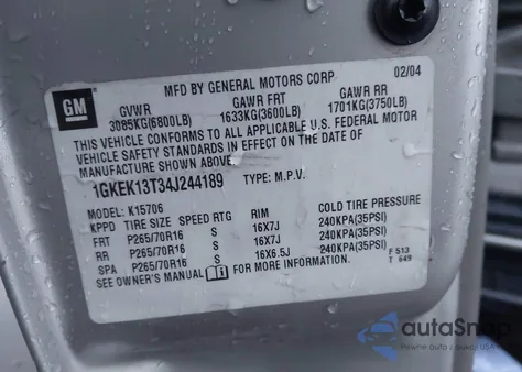 2004 GMC Yukon Sle from USA, damaged, VIN 1GKEK13T34J244189
